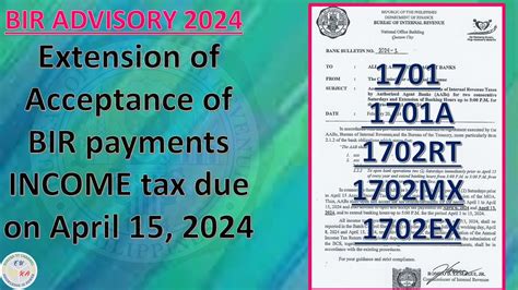 BIR Payments, April 2 .
